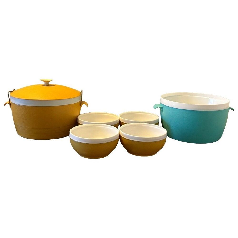 MCM Thermo-Ware Harvest Gold Insulated Set Ice Bucket Bowls Bolero Vintage
